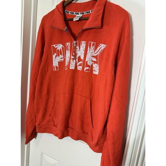 Victorias Secret Y2K PINK Half-Zip Pullover Palm Spellout Large Soft - Picture 3 of 6